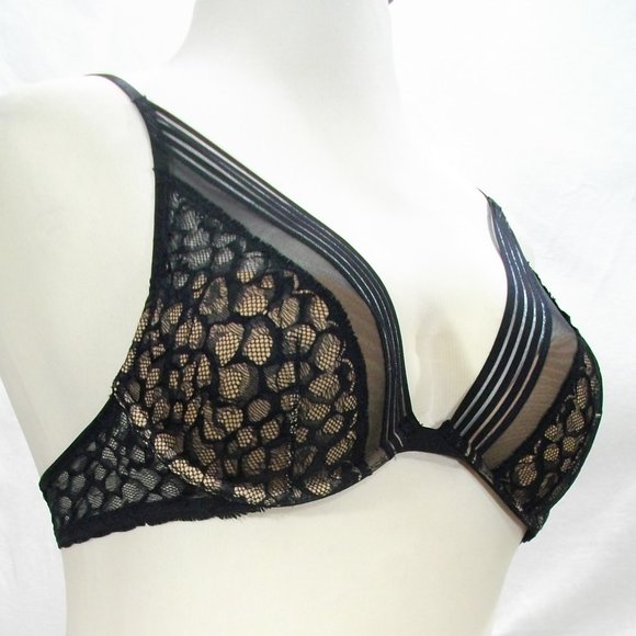 32D / Medium Calvin Klein Vixen Molded Lace Bra & Thong Set Black NWT - Picture 7 of 16